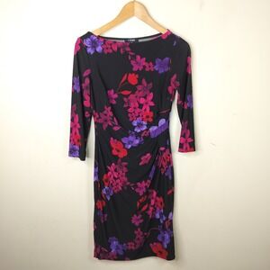 Chaps Floral Ruched Stretch Jersey Dress
